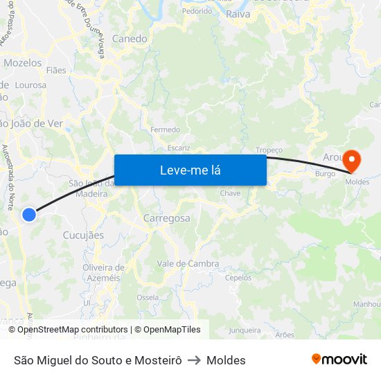 São Miguel do Souto e Mosteirô to Moldes map
