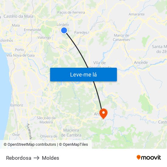 Rebordosa to Moldes map