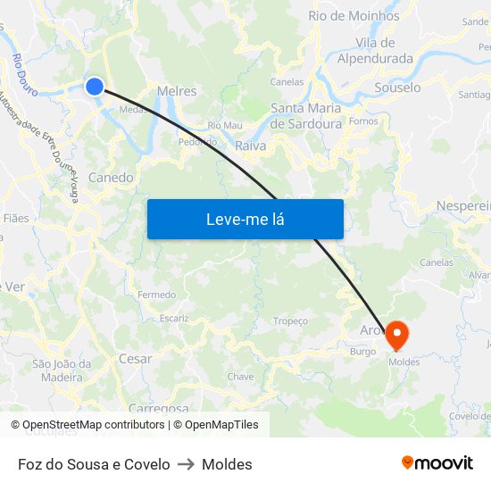 Foz do Sousa e Covelo to Moldes map
