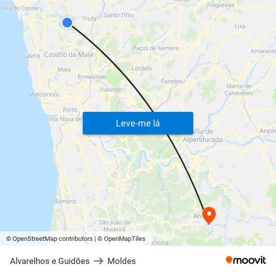 Alvarelhos e Guidões to Moldes map