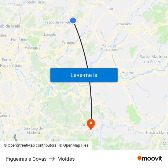 Figueiras e Covas to Moldes map