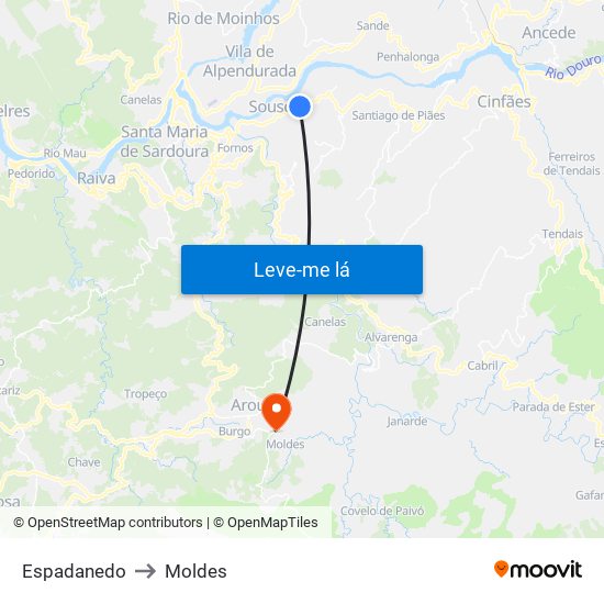 Espadanedo to Moldes map