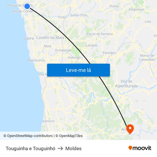 Touguinha e Touguinhó to Moldes map