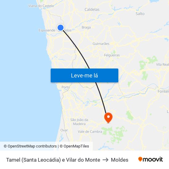 Tamel (Santa Leocádia) e Vilar do Monte to Moldes map