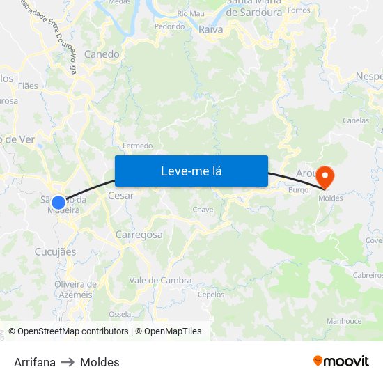 Arrifana to Moldes map