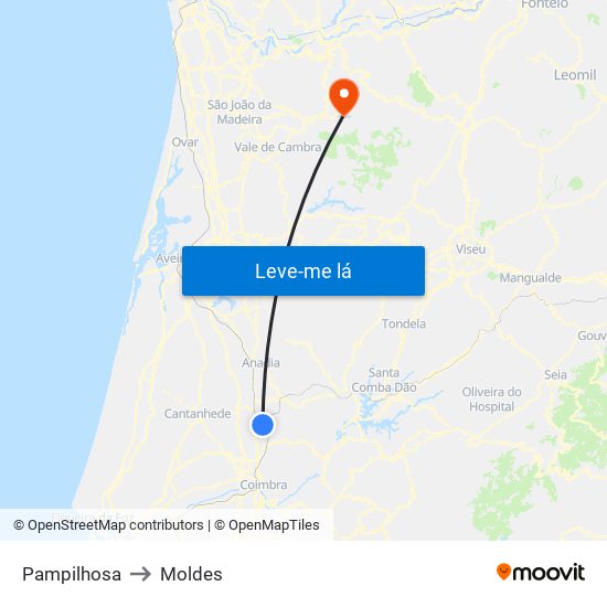 Pampilhosa to Moldes map