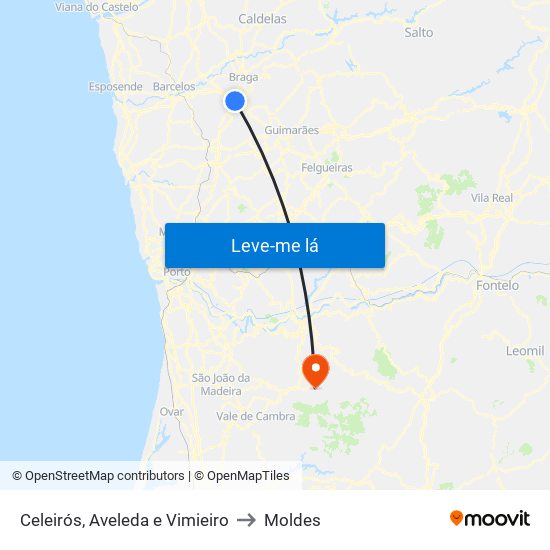 Celeirós, Aveleda e Vimieiro to Moldes map