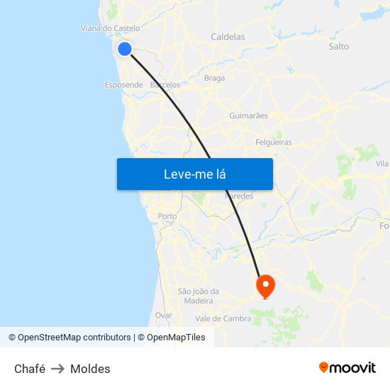 Chafé to Moldes map