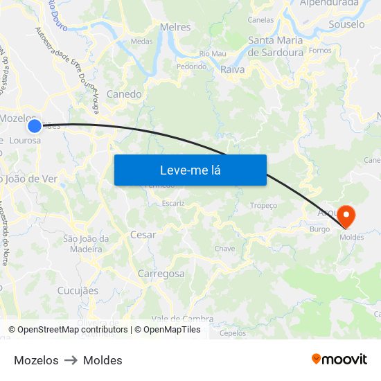 Mozelos to Moldes map