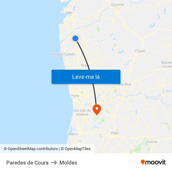 Paredes de Coura to Moldes map