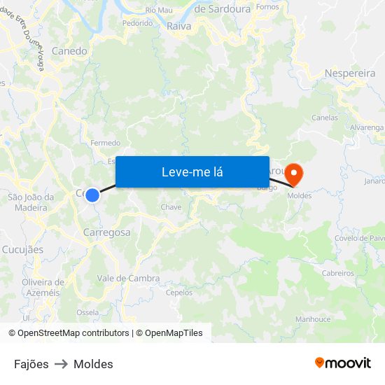Fajões to Moldes map