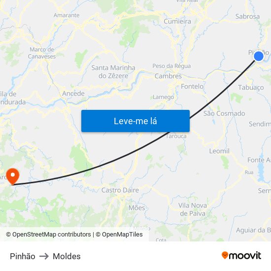 Pinhão to Moldes map