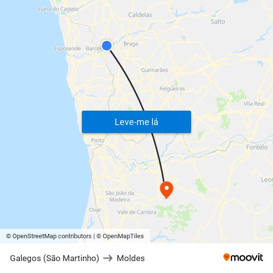 Galegos (São Martinho) to Moldes map