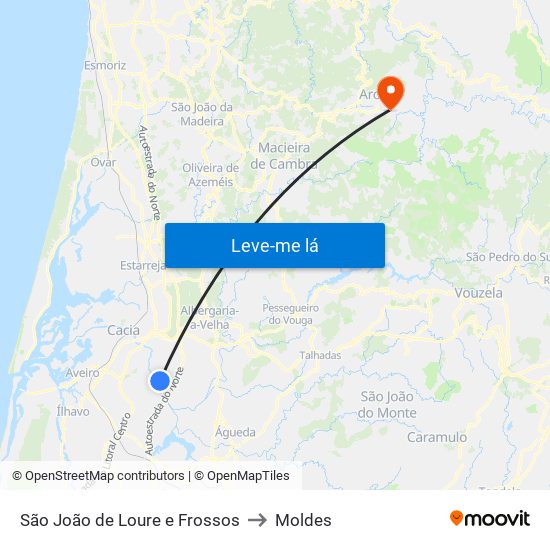 São João de Loure e Frossos to Moldes map