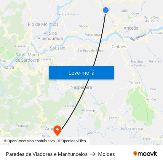 Paredes de Viadores e Manhuncelos to Moldes map