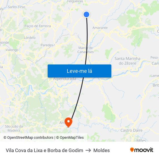 Vila Cova da Lixa e Borba de Godim to Moldes map