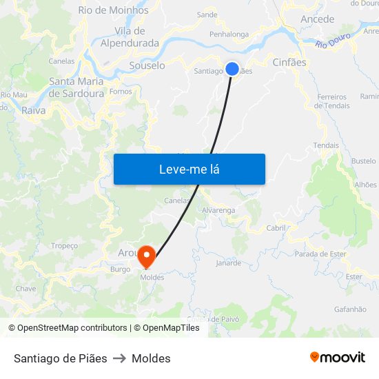 Santiago de Piães to Moldes map
