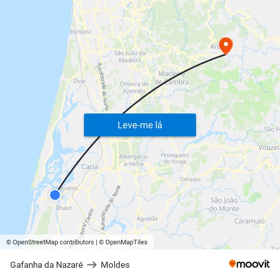Gafanha da Nazaré to Moldes map