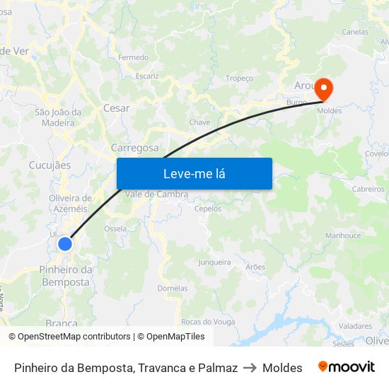 Pinheiro da Bemposta, Travanca e Palmaz to Moldes map