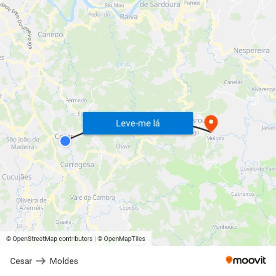 Cesar to Moldes map
