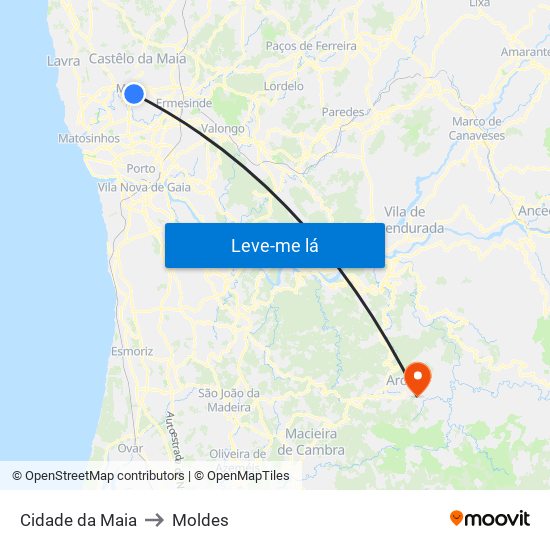 Cidade da Maia to Moldes map