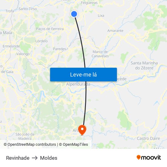 Revinhade to Moldes map