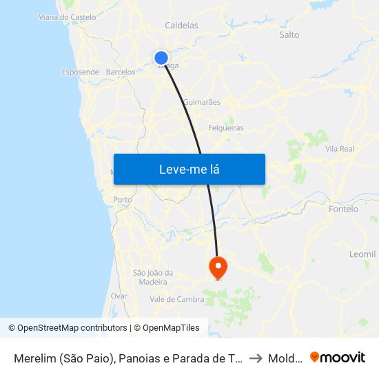 Merelim (São Paio), Panoias e Parada de Tibães to Moldes map