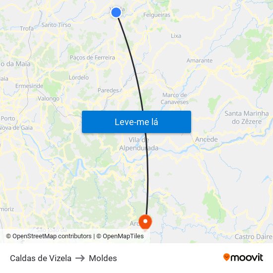Caldas de Vizela to Moldes map