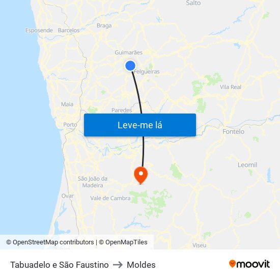 Tabuadelo e São Faustino to Moldes map