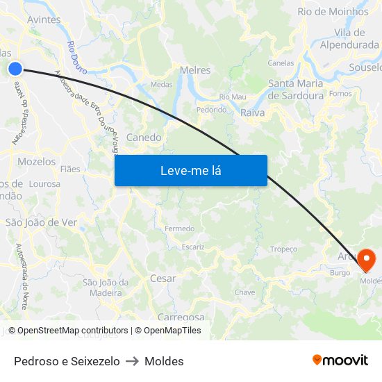 Pedroso e Seixezelo to Moldes map