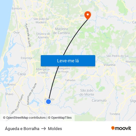 Águeda e Borralha to Moldes map