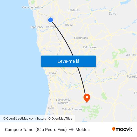 Campo e Tamel (São Pedro Fins) to Moldes map