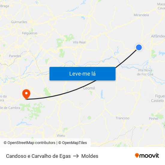 Candoso e Carvalho de Egas to Moldes map