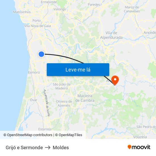 Grijó e Sermonde to Moldes map