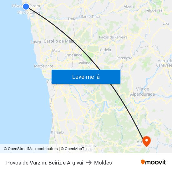 Póvoa de Varzim, Beiriz e Argivai to Moldes map