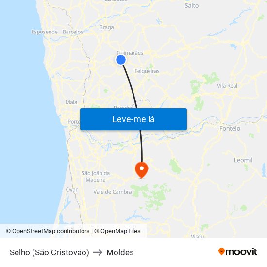 Selho (São Cristóvão) to Moldes map