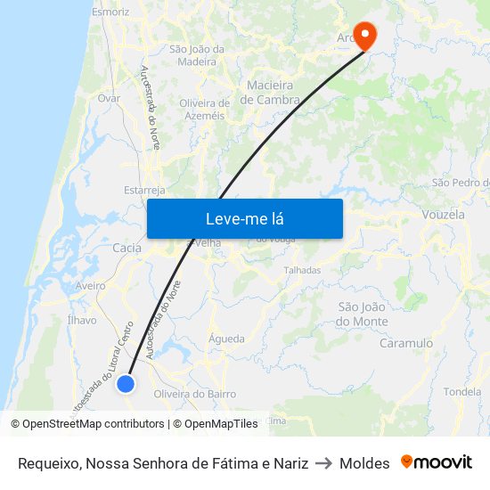 Requeixo, Nossa Senhora de Fátima e Nariz to Moldes map