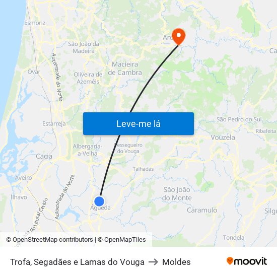 Trofa, Segadães e Lamas do Vouga to Moldes map