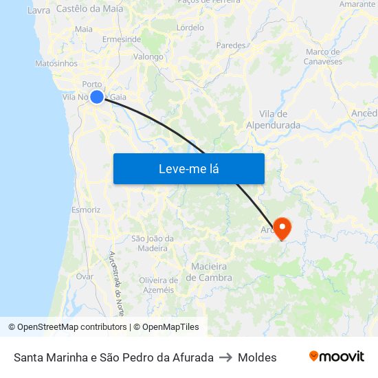 Santa Marinha e São Pedro da Afurada to Moldes map