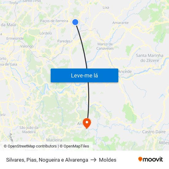 Silvares, Pias, Nogueira e Alvarenga to Moldes map