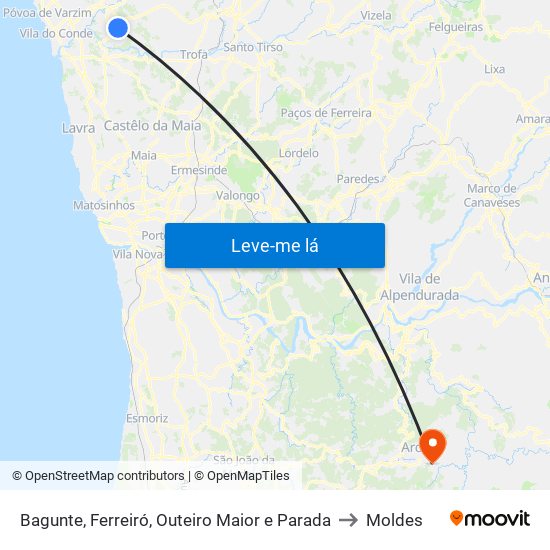 Bagunte, Ferreiró, Outeiro Maior e Parada to Moldes map