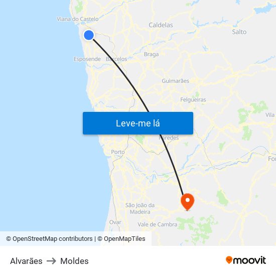 Alvarães to Moldes map