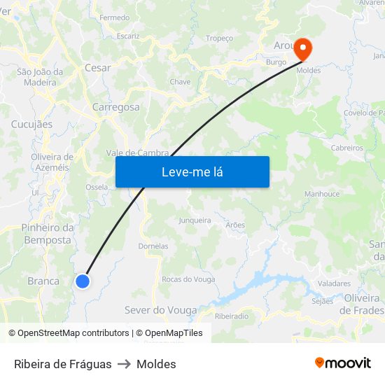 Ribeira de Fráguas to Moldes map