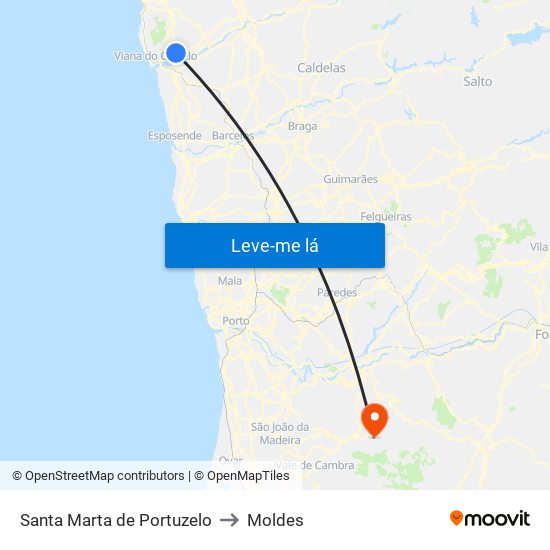 Santa Marta de Portuzelo to Moldes map