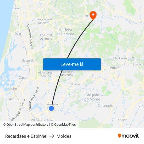 Recardães e Espinhel to Moldes map