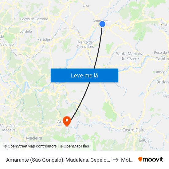 Amarante (São Gonçalo), Madalena, Cepelos e Gatão to Moldes map