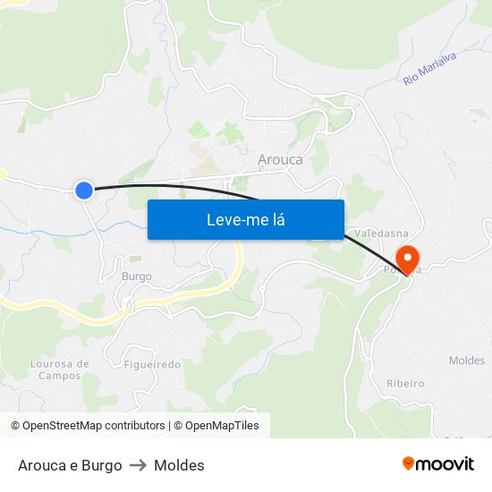 Arouca e Burgo to Moldes map