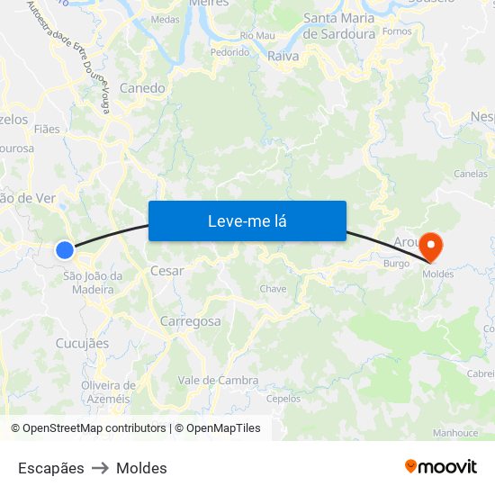 Escapães to Moldes map