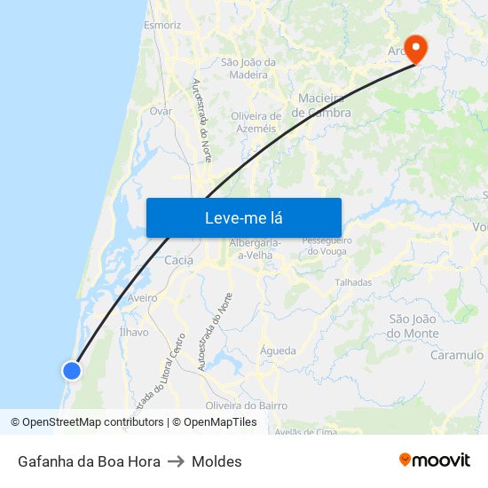 Gafanha da Boa Hora to Moldes map