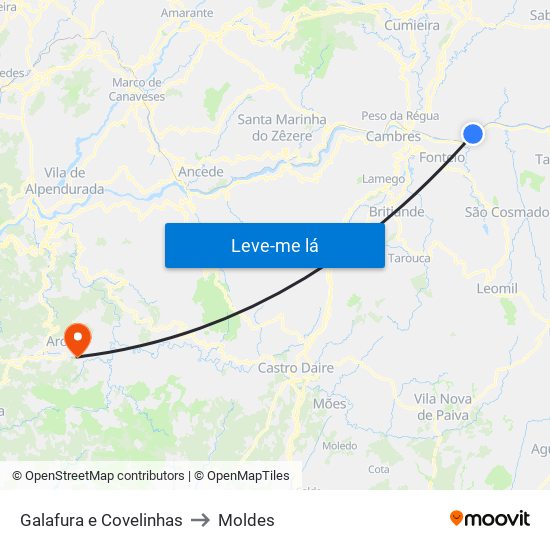 Galafura e Covelinhas to Moldes map